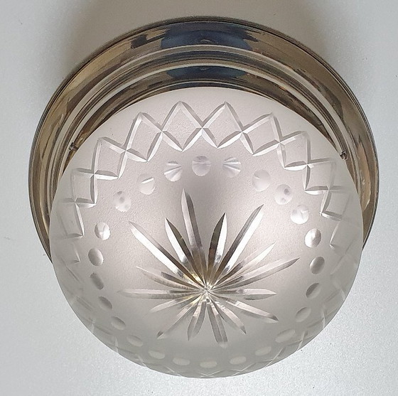 Image 1 of Lampada da soffitto Art Déco in vetro tagliato e cromato