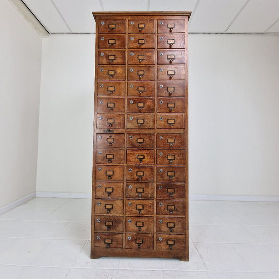 Image 1 of Dutch Industrial Oak Filling Apothecary or Archive Cabinet, Early 20th Century