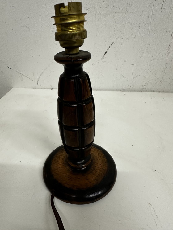 Image 1 of Vintage Carved Wood Lamp Stand Attributed To Charles Dudouyt H 20 Cm