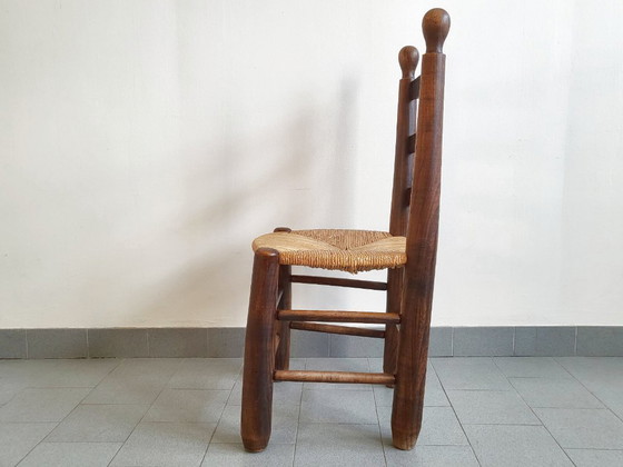Image 1 of Vintage Charles Dudouyt eikenhouten en rieten stoel uit de jaren 1940, model 4S0.