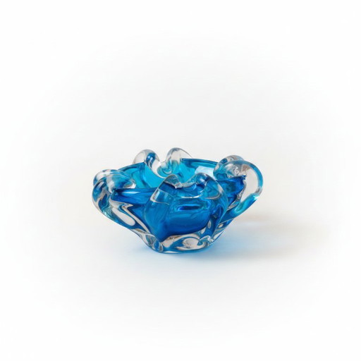 Elegante cenicero/cuenco - Cristal artístico azul veneciano de Murano de la década de 1960.