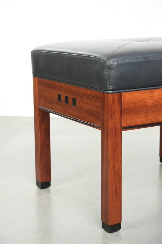 Black cowhide leather designer ottoman by Schuitema in Art Deco style from the Decoforma series (photo 8 of 8)