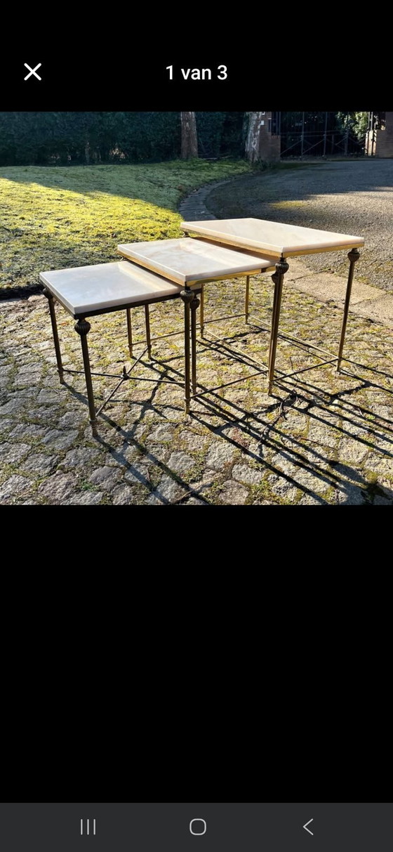 Image 1 of 4-teiliges Hollywood Regency Set: Couchtisch + Beistelltische (Onyx/Messing)