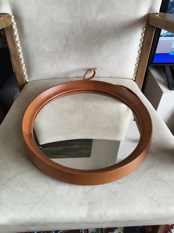 Image 1 of Vintage O.W. Hack Mirror – Teak & Leather – 1960s (Dutch Design) Description: