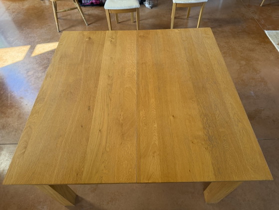 Image 1 of Handcrafted solid oak dining table + 4 chairs + 2 extensions