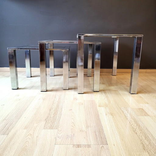 3x Tables Basses Chrome Design 70S' Italie