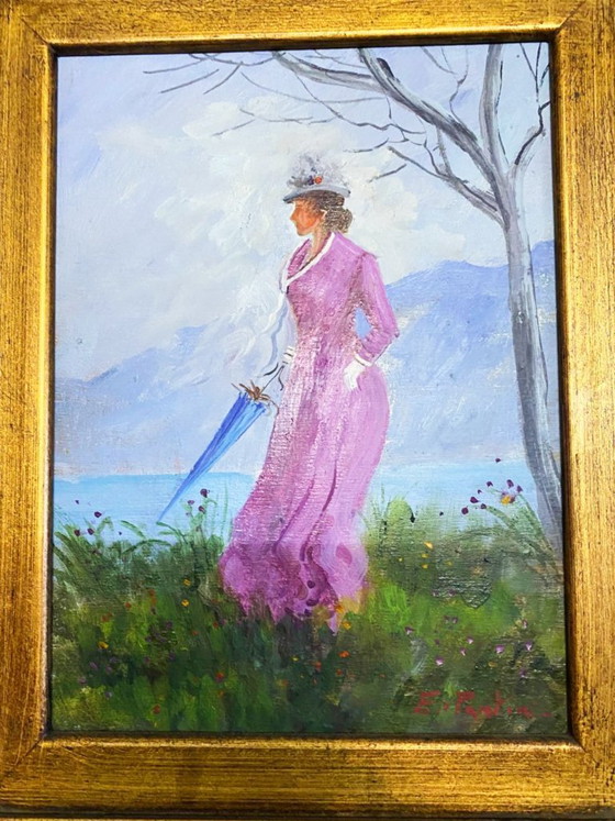 Antico dipinto ad olio Scena 800, Dipinti e disegni, Legno, Giallo, Classicisme (foto 2 di 5)