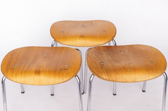 Image 1 of Juego de 6 taburetes Egon Eiermann SE68 - 1950s Mid Century Modern, Madera contrachapada de haya con patas de cromo pulido