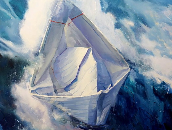 Origineel olieverfschilderij, hedendaagse kunst, symboliek, zeegolf, storm – Schilderijen & Tekeningen, Canvas (photo 5 of 7)