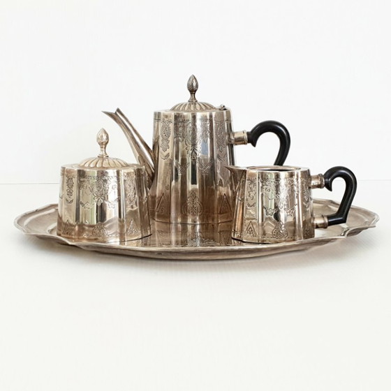 Image 1 of MAGNIFIQUE SERVICE A CAFE VINTAGE 1930 1940 EN METAL ARGENTE 30S 40S 1930 1940S 