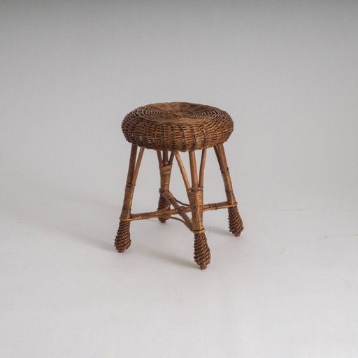 Tabouret vintage en rotin et osier – Support pour plantes