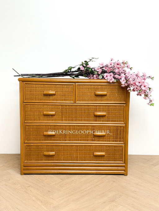 Vintage rattan wicker bamboo chest of drawers