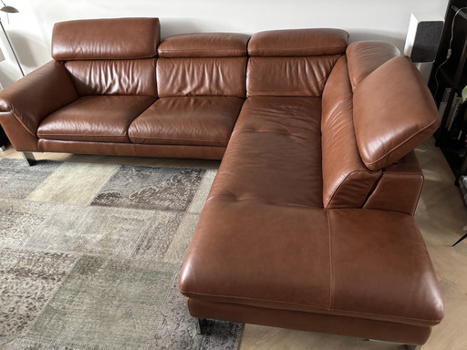 Ecksofa aus Leder in Cognac