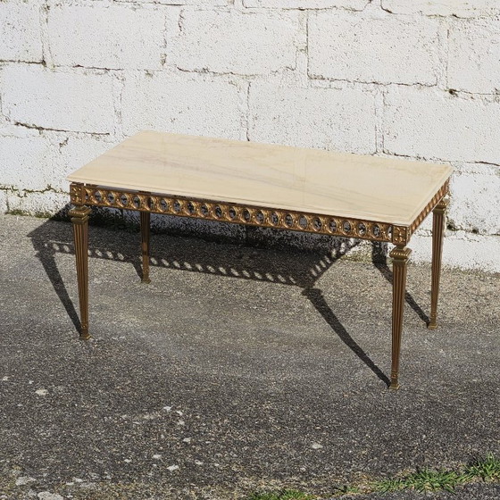 Image 1 of Tavolino da caffè vintage francese in marmo e ottone - Tavolo da cocktail - Tavolo da salotto - Stile Regency - Anni '70