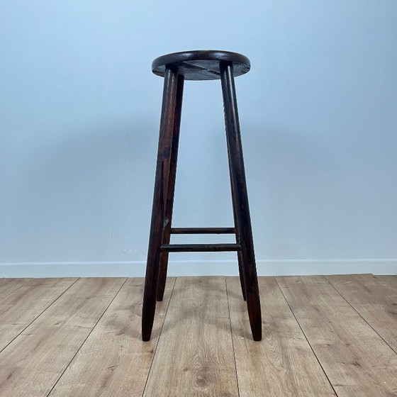 Image 1 of Brutalist Bar Stool in Stained Oak 