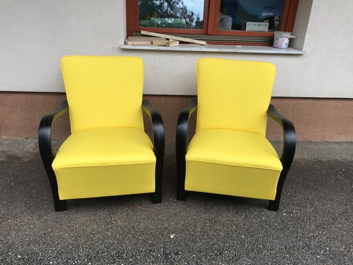 Ensemble de Fauteuils Art Déco Jaunes, années 1920