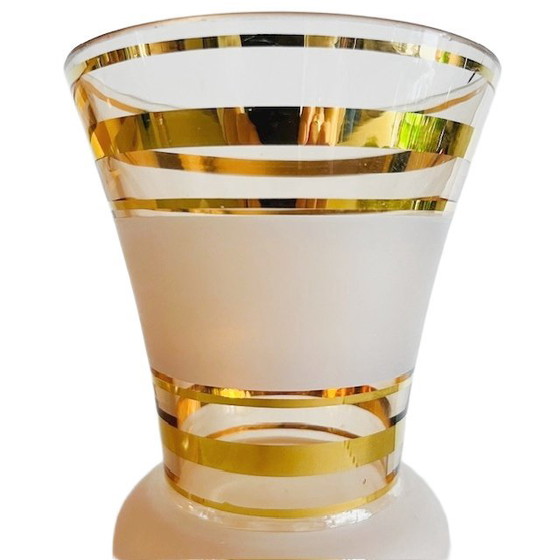 Image 1 of Par de jarrones De Rupel de vidrio rosa bañados en oro, estilo Hollywood Regency, años 30