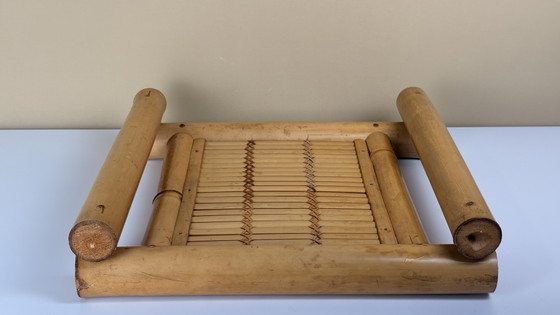 Grand plateau de service vintage en bambou fait main avec poignées et plateau tressé – Accessoires de table (photo 3 of 10)