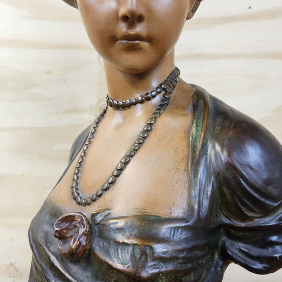 Image 1 of Antico busto di donna in gesso Art Nouveau (ca. 1900) Statua romantica francese/belga