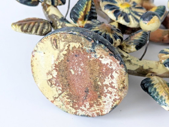 Image 1 of Vintage Mexican Tree of Life Ceramic Candleholder, 1970s Folk Art Candelabra with Birds & Flowers