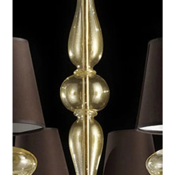 Image 1 of Lámpara de araña moderna de cristal de Murano dorado en estilo contemporáneo.