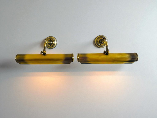 Pair of Portuguese vintage brass wall picture lights