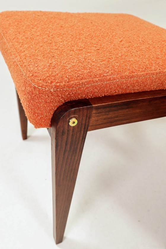 Image 1 of Vintage armchair and footrest set terracotta orange bouclé  