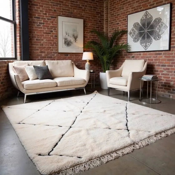 Tappeto Beni Ourain bianco in lana 2.5X1.5m con motivo berbero a diamante intessuto a mano. – Tappeti, Wool (photo 9 of 13)