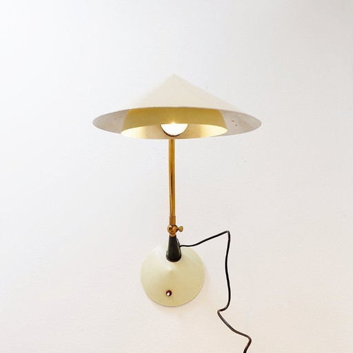 Stilux Milano desk or wall lamp in creamy white lacquer with brass details