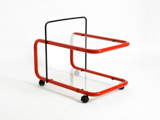 Carrello bar o di servizio postmoderno italiano degli anni '80 in metallo e vetro