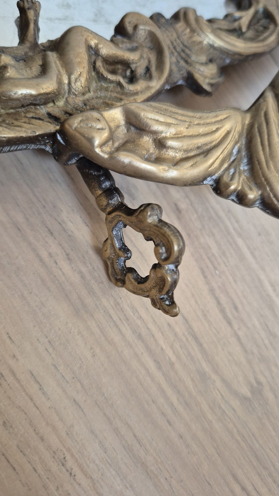 Image 1 of Antique French bronze vanity table mirror — Rococo style — cherubs & shell — late 19th / early 20th century
