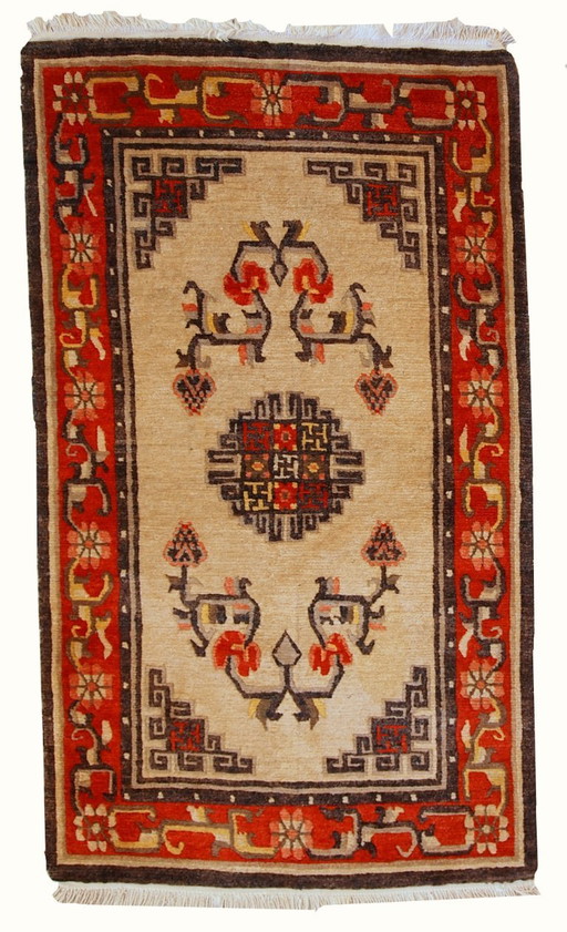 Alfombra mongola vintage hecha a mano de 90 cm x 160 cm (2,9' x 5,2'), década de 1970 - 1C349