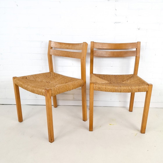 2x Vintage J.L. Moller model 401 Danish design chairs 70s – Dining chairs, Wicker, Wood (photo 3 of 11)