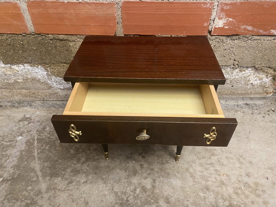 Image 1 of Chevet Ancien Table Nuit N252 Tiroir Bois Laqué Milieu XXeme Vintage #D394