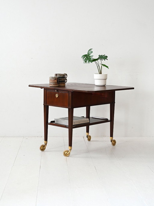 Desserte scandinave vintage en acajou des années 1940 avec détails en laiton