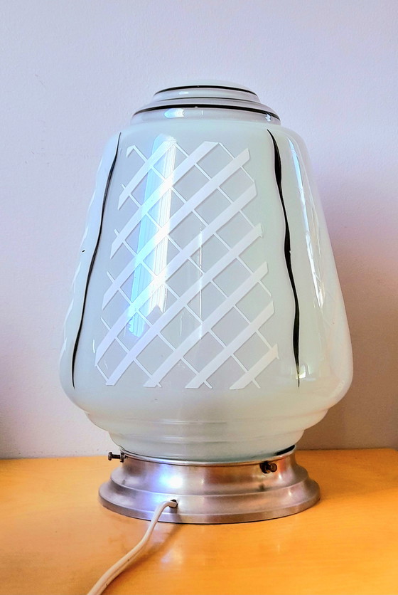 Image 1 of Art Deco screen-printed opaline lamp.