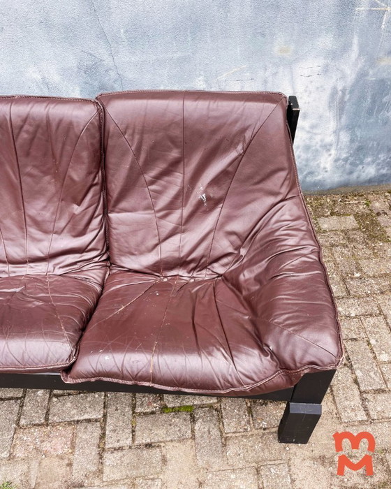 Image 1 of Vintage leren brutalist bank (2 stuks)