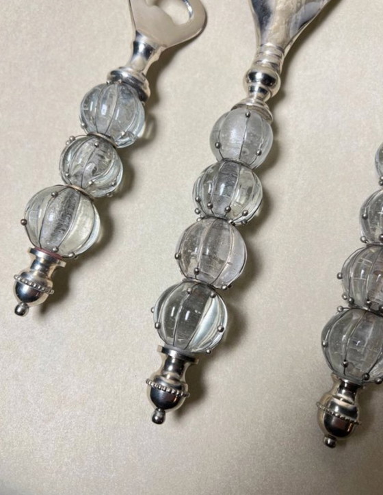 Image 1 of Ensemble de couverts de service (salade / décapsuleur / fromage / gateaux) en métal argent et verre