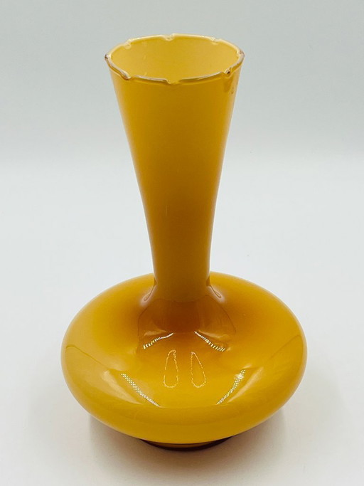 Vintage ochre opaline vase with scalloped neck