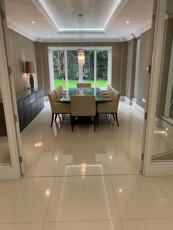 Image 1 of Dining Table with Solid Wood Top 280cm x 120cm in Greyed Oak with Protective Glass Top