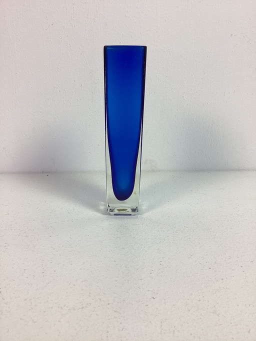 Vintage Murano block vase blue glass Italy