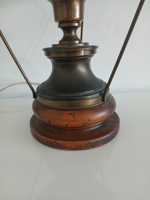 Copper and wood lamp
