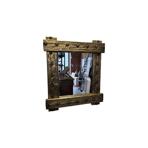 Image 1 of French brutalist mirror with brass, 1950s/60s