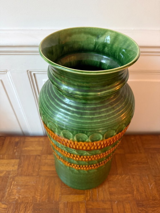 Image 1 of XL vase from West Germany in green glazed ceramic