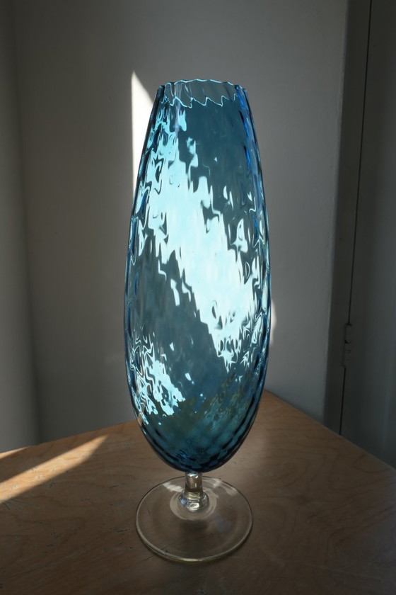 Vintage Empoli Optically Blown Glass Vase Turquoise (photo 7 of 10)