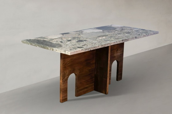 Image 1 of Salontafel Recta Breccia Alba, gemaakt van natuursteen en massief eikenhout.