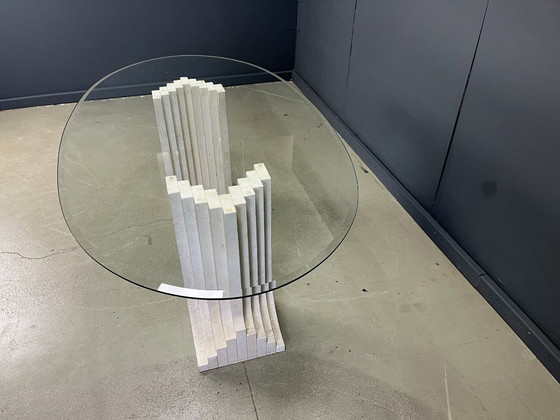 Image 1 of Table à manger vintage en travertin de style Carlo Scarpa, années 1970