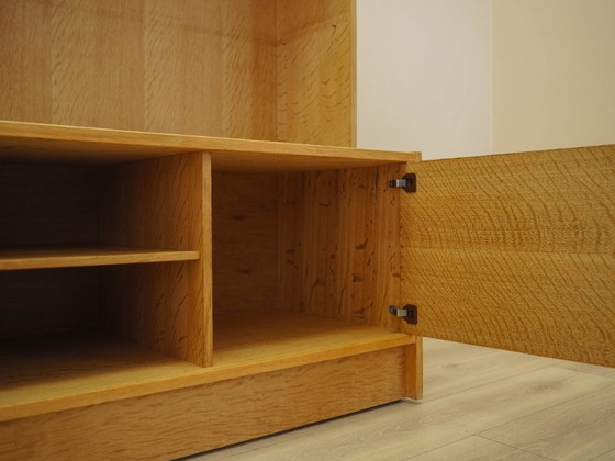 Danish Oak Bookcase by Henning Kjærnulf with Glass Doors and Geometric Panels, 1960s – Wood (photo 21 of 21)
