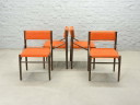 Set of 4 Wengé Wooden Dining Chairs with Orange Bouclé Fabric Upholstery. The Netherlands, 1960s.