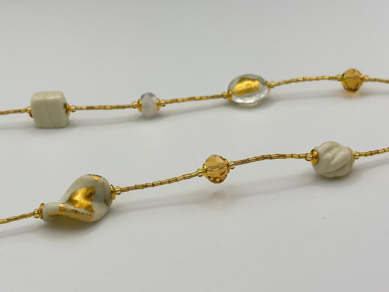 Image 1 of White Murano Glass Necklace with 24kt Gold Leaf – Venetian Artisan Jewelry
